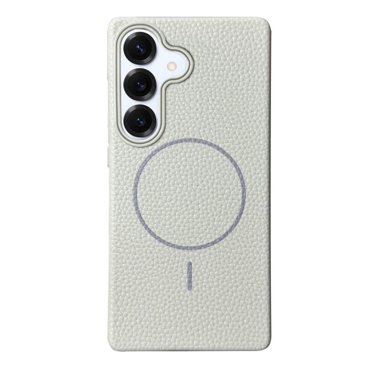 Funda de TPU con textura de lichi MagSafe para Samsung Galaxy S25 5G (blanco y gris)