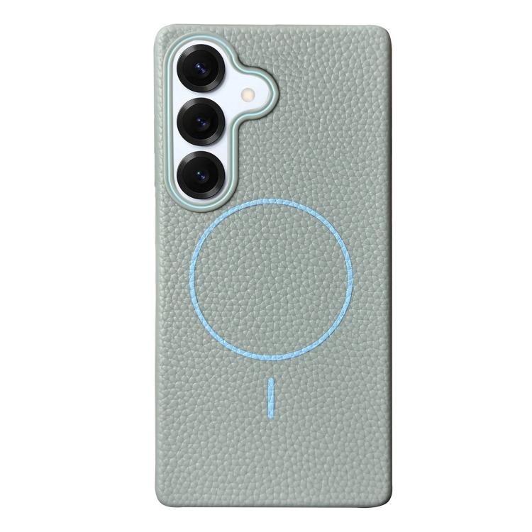 Funda de TPU con textura de lichi MagSafe para Samsung Galaxy S25+ 5G (azul claro)