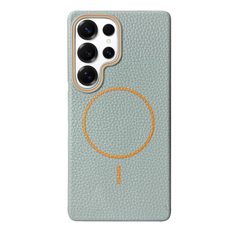 Funda de TPU con textura de lichi MagSafe para Samsung Galaxy S25 Ultra 5G (azul y naranja)