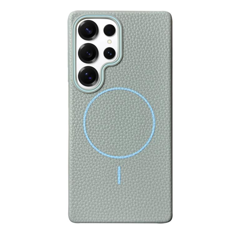 Funda de TPU con textura de lichi MagSafe para Samsung Galaxy S25 Ultra 5G (azul claro)
