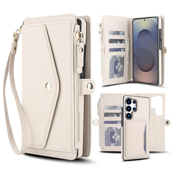 Funda de cuero desmontable con cordón para Samsung Galaxy S25 Ultra 5G (blanco)