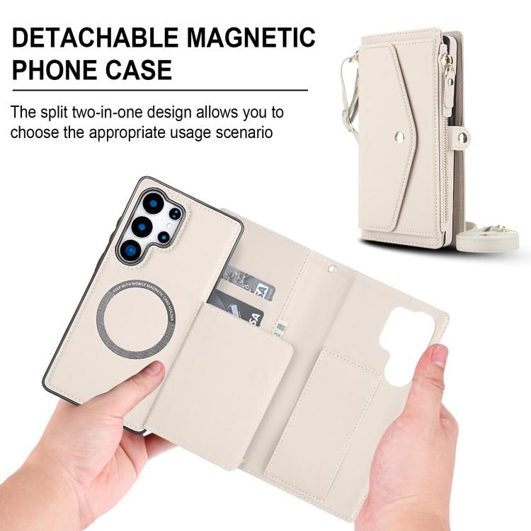 Funda de cuero desmontable con cordón para Samsung Galaxy S25 Ultra 5G (blanco)