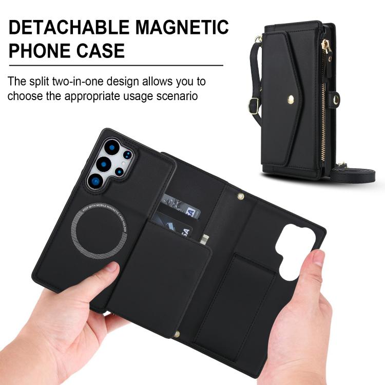 Funda de cuero desmontable con cordón para Samsung Galaxy S25 Ultra 5G (negro)