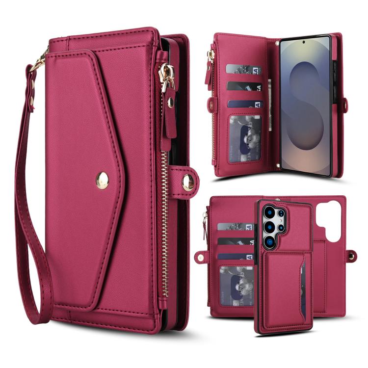 Funda de cuero desmontable con cordón para Samsung Galaxy S25 Ultra 5G (color rojo)