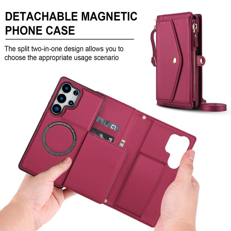 Funda de cuero desmontable con cordón para Samsung Galaxy S25 Ultra 5G (color rojo)