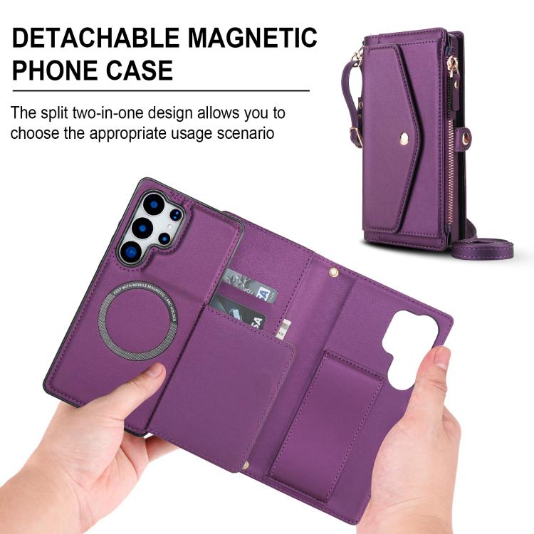 Funda de cuero desmontable con cordón para Samsung Galaxy S25 Ultra 5G (morado oscuro)