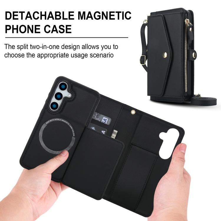Funda de cuero desmontable con cordón para Samsung Galaxy S25+ 5G (negro)
