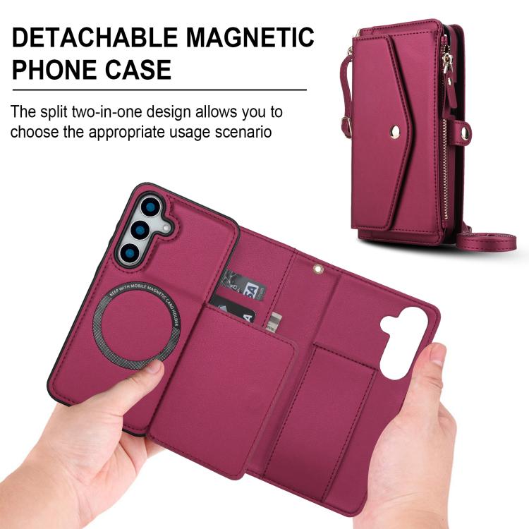 Funda de cuero desmontable con cordón para Samsung Galaxy S25+ 5G (color rojo)