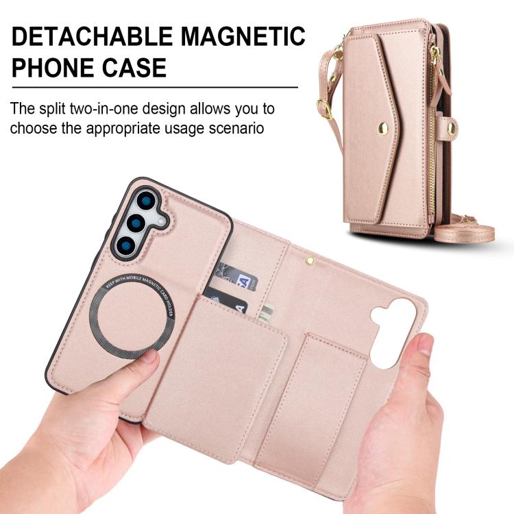 Funda de cuero desmontable con cordón para Samsung Galaxy S25+ 5G (oro rosa)