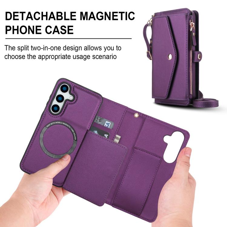 Funda de cuero desmontable con cordón para Samsung Galaxy S25+ 5G (morado oscuro)