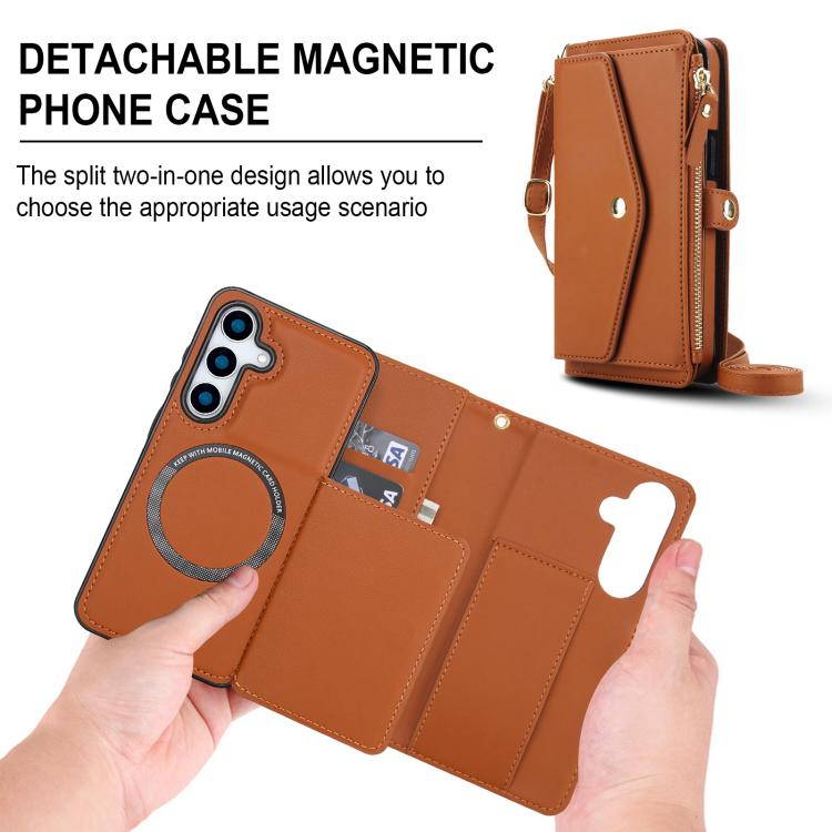 Funda de cuero desmontable con cordón para Samsung Galaxy S25 5G (marrón)