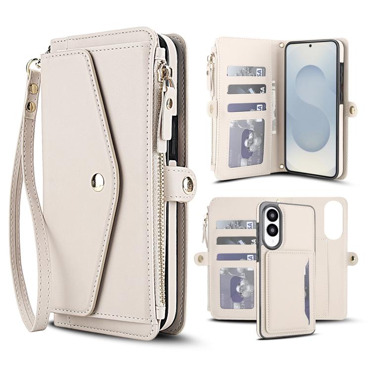 Funda de cuero desmontable con cordón para Samsung Galaxy S25 Edge 5G (blanco)