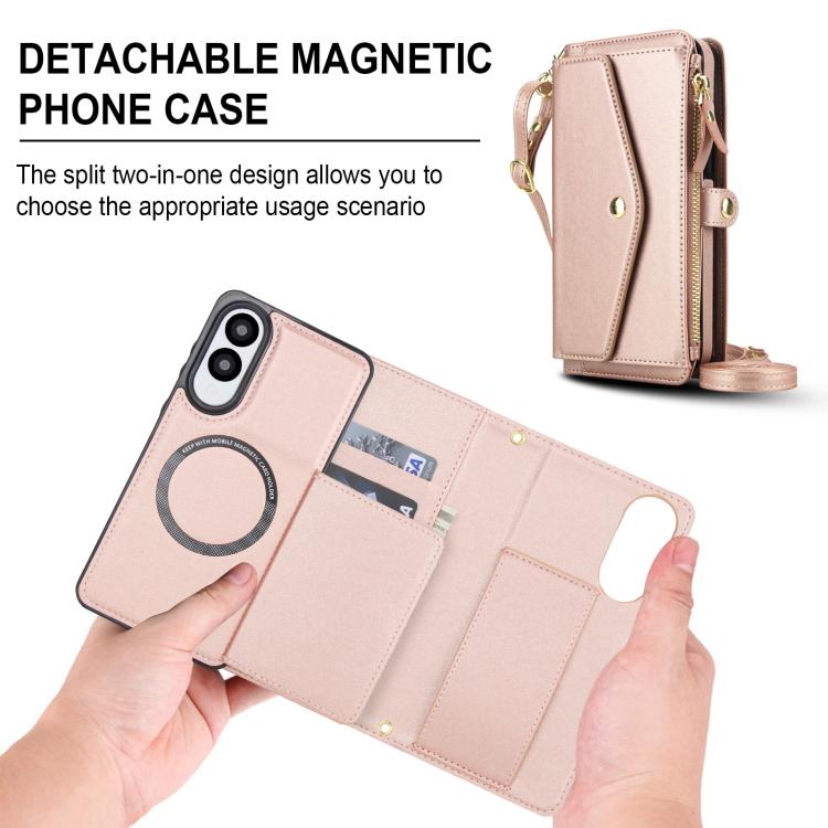 Funda de cuero desmontable con cordón para Samsung Galaxy S25 Edge 5G (oro rosa)