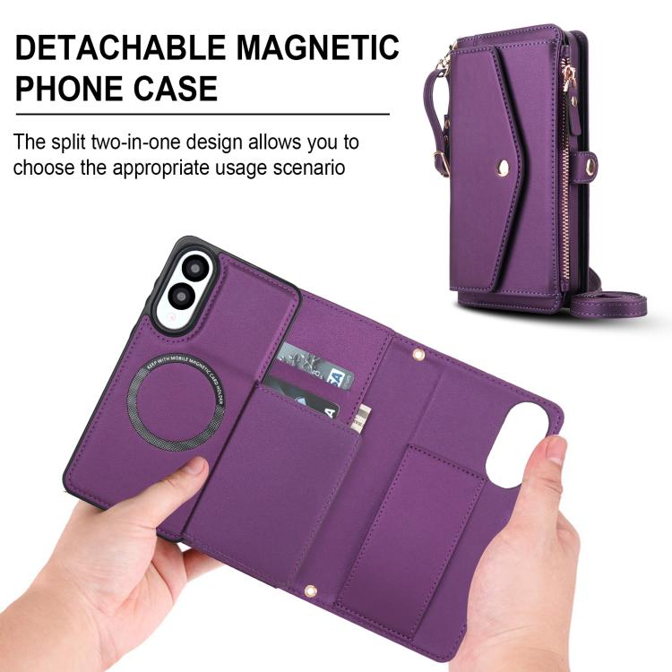 Funda de cuero desmontable con cordón para Samsung Galaxy S25 Edge 5G (morado oscuro)