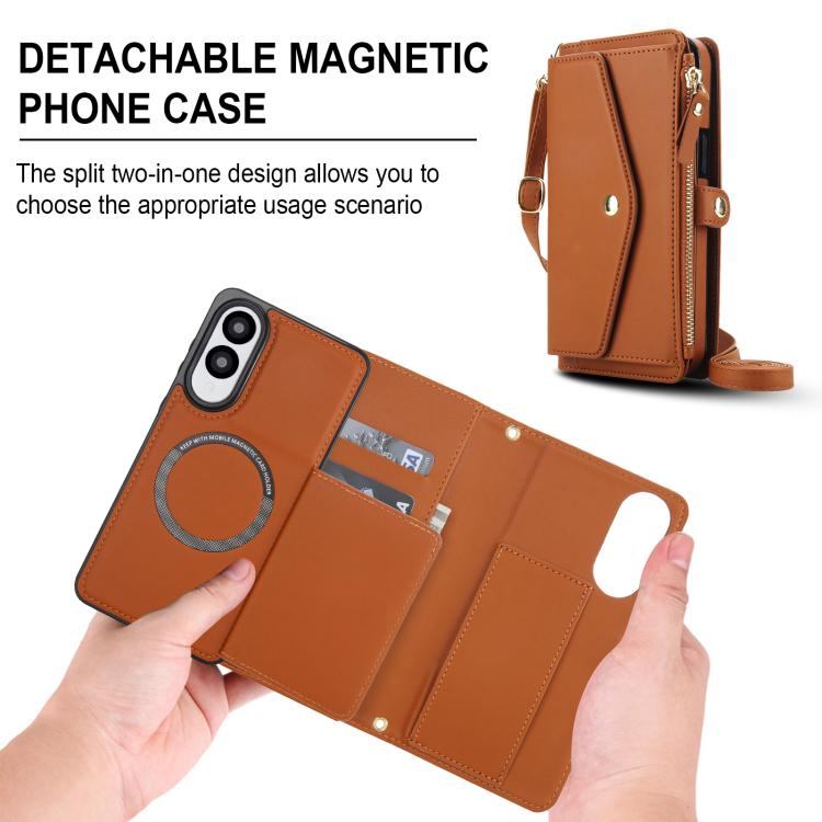 Funda de cuero desmontable con cordón para Samsung Galaxy S25 Edge 5G (marrón)