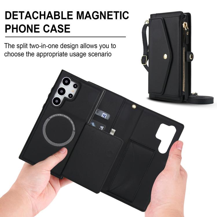 Funda de cuero desmontable con cordón para Samsung Galaxy S24 Ultra 5G (negro)