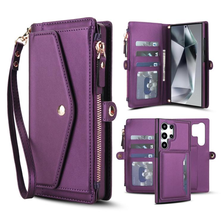 Funda de cuero desmontable con cordón para Samsung Galaxy S24 Ultra 5G (morado oscuro)