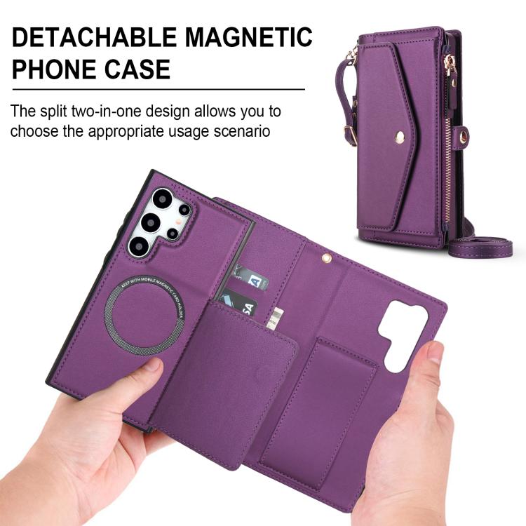 Funda de cuero desmontable con cordón para Samsung Galaxy S24 Ultra 5G (morado oscuro)