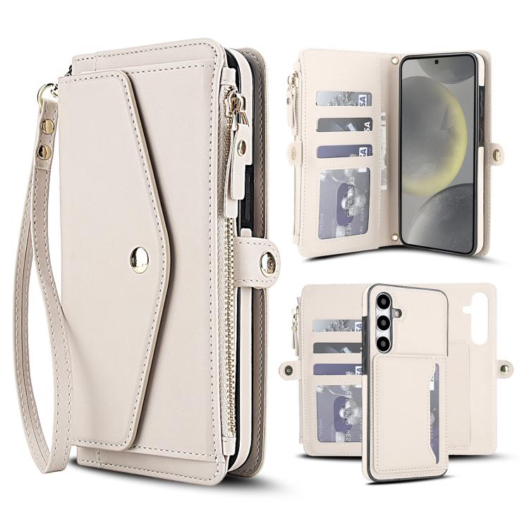 Funda de cuero desmontable con cordón para Samsung Galaxy S24+ 5G (blanco)