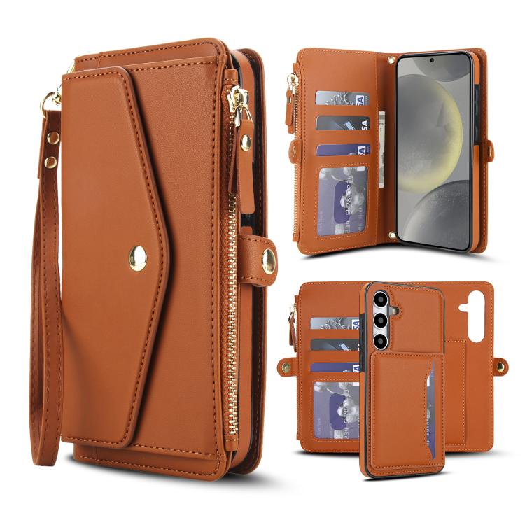 Funda de cuero desmontable con cordón para Samsung Galaxy S24+ 5G (marrón)