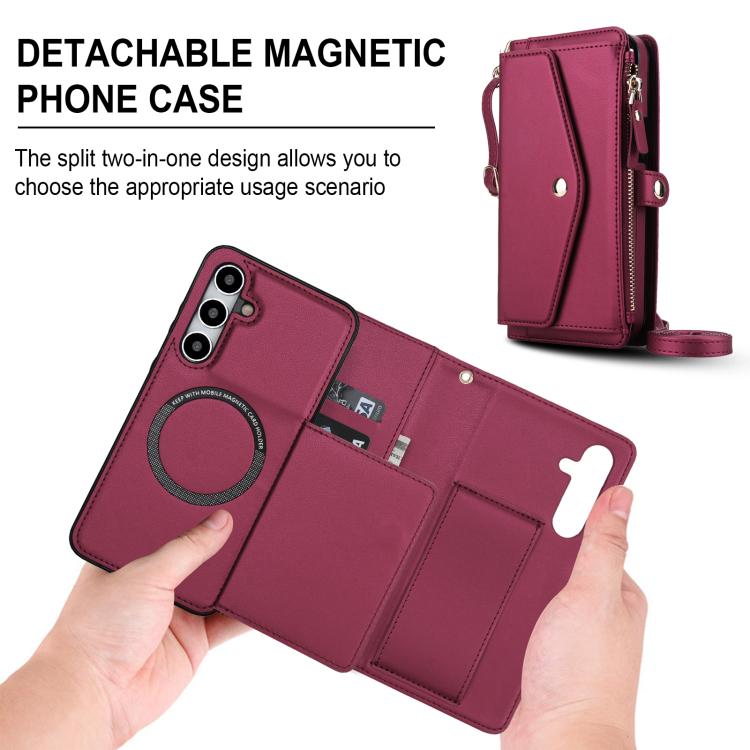 Funda de cuero desmontable con cordón para Samsung Galaxy S24 5G (rojo)