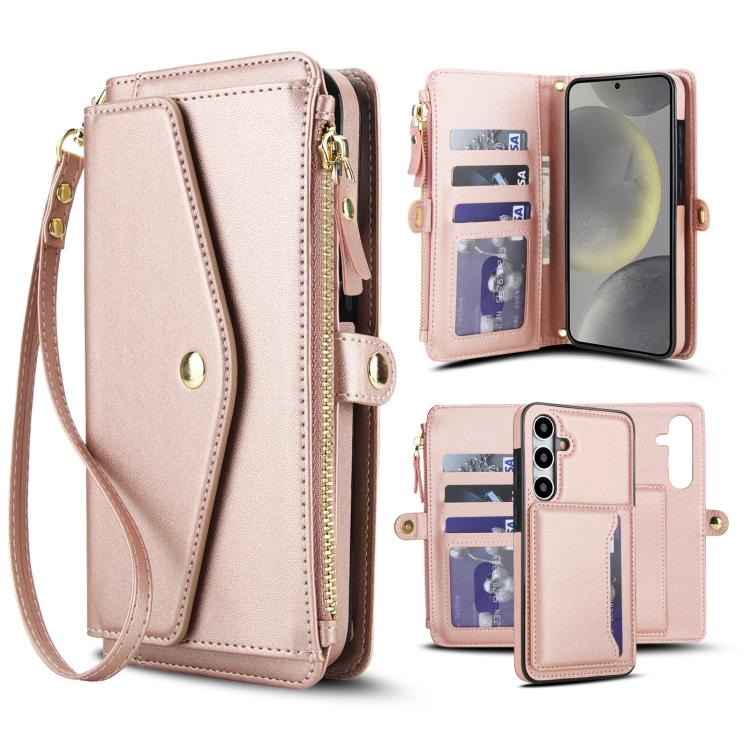 Funda de cuero desmontable con cordón para Samsung Galaxy S24 5G (oro rosa)