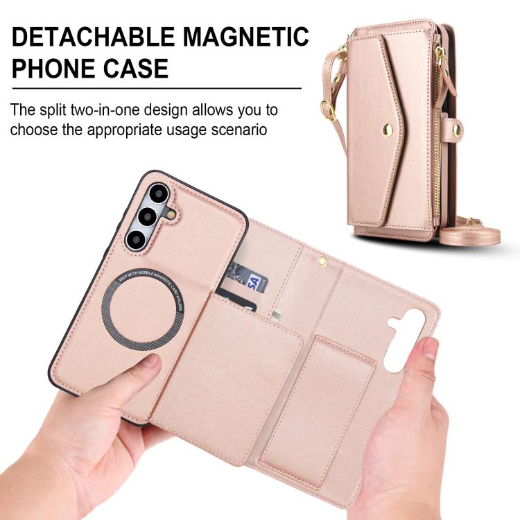 Funda de cuero desmontable con cordón para Samsung Galaxy S24 5G (oro rosa)