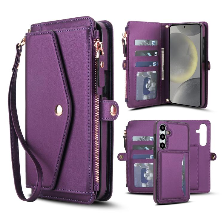 Funda de cuero desmontable con cordón para Samsung Galaxy S24 5G (morado oscuro)