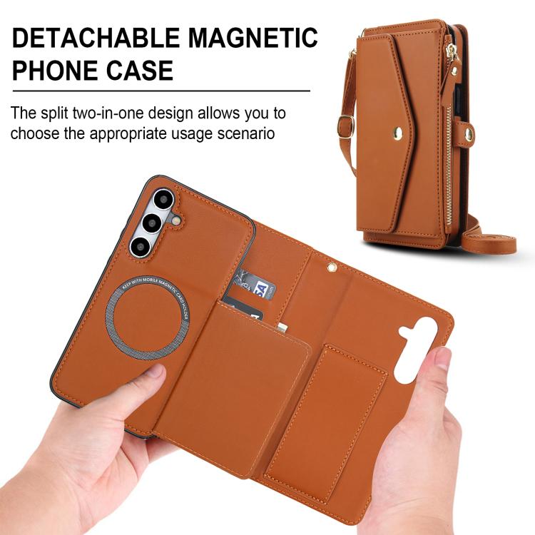 Funda de cuero desmontable con cordón para Samsung Galaxy S24 5G (marrón)