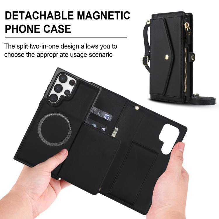 Funda de cuero desmontable con cordón para Samsung Galaxy S23 Ultra 5G (negro)
