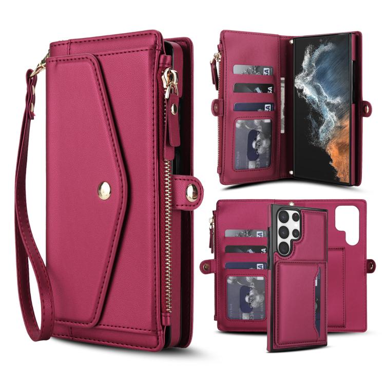 Funda de cuero desmontable con cordón para Samsung Galaxy S23 Ultra 5G (color rojo)