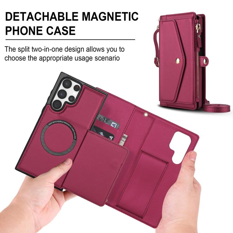 Funda de cuero desmontable con cordón para Samsung Galaxy S23 Ultra 5G (color rojo)