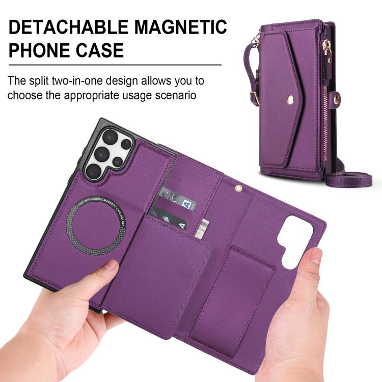 Funda de cuero desmontable con cordón para Samsung Galaxy S23 Ultra 5G (morado oscuro)
