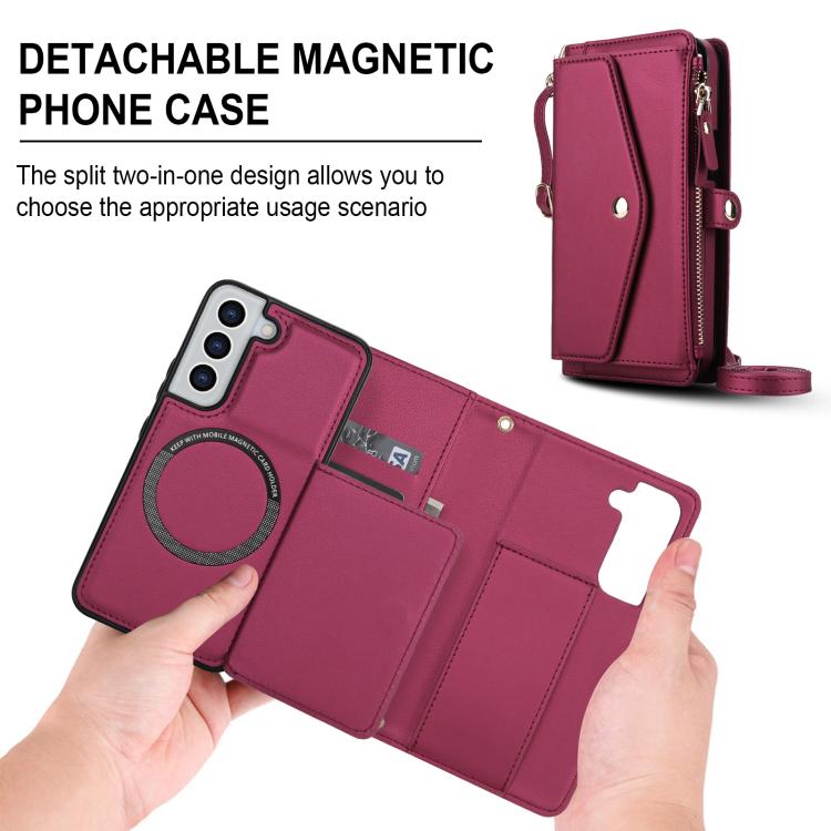Funda de cuero desmontable con cordón para Samsung Galaxy S22+ 5G (color rojo)