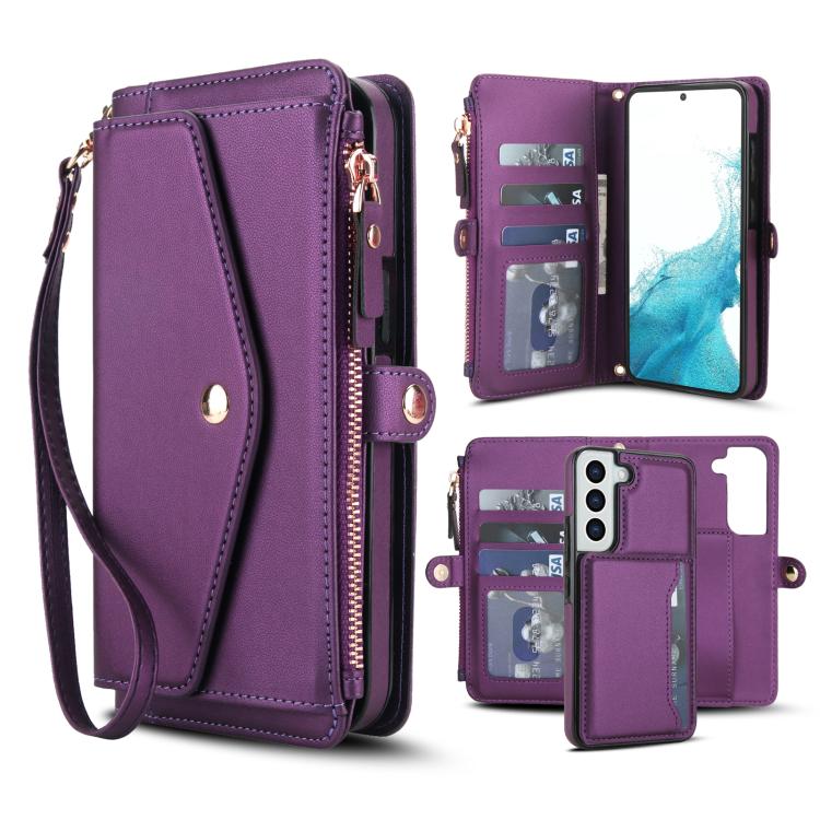 Funda de cuero desmontable con cordón para Samsung Galaxy S22+ 5G (morado oscuro)