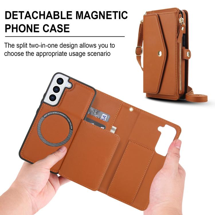 Funda de cuero desmontable con cordón para Samsung Galaxy S22+ 5G (marrón)
