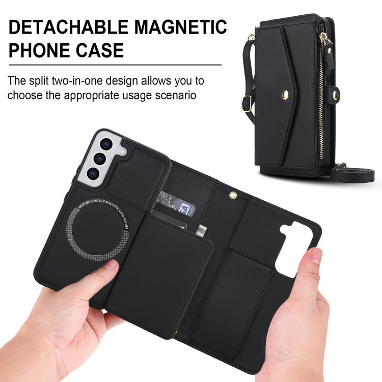 Funda de cuero desmontable con cordón para Samsung Galaxy S22 5G (negro)