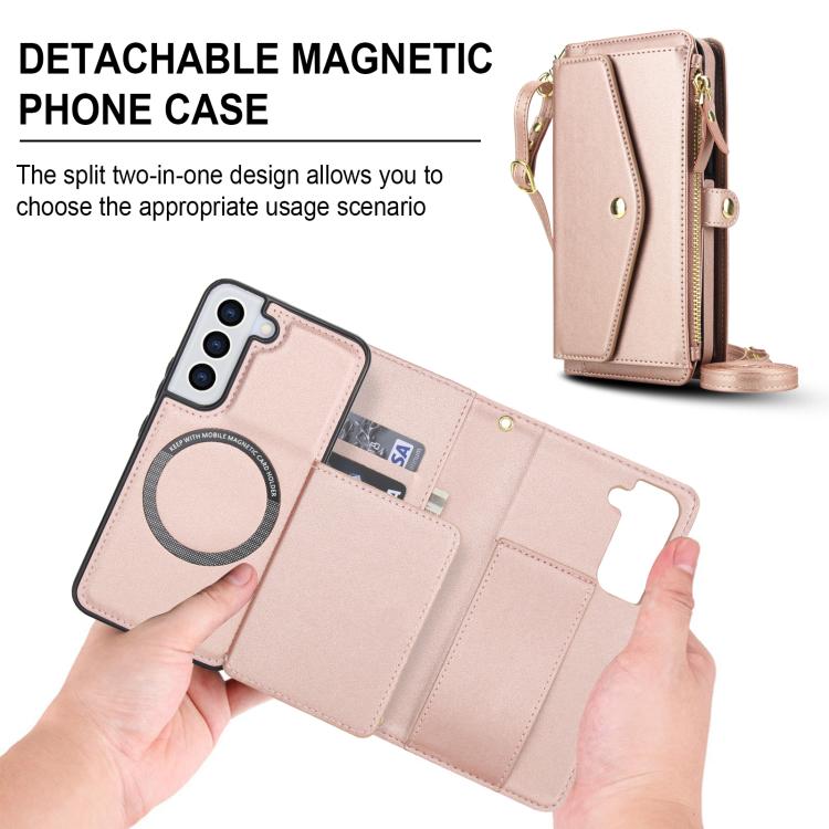 Funda de cuero desmontable con cordón para Samsung Galaxy S22 5G (oro rosa)