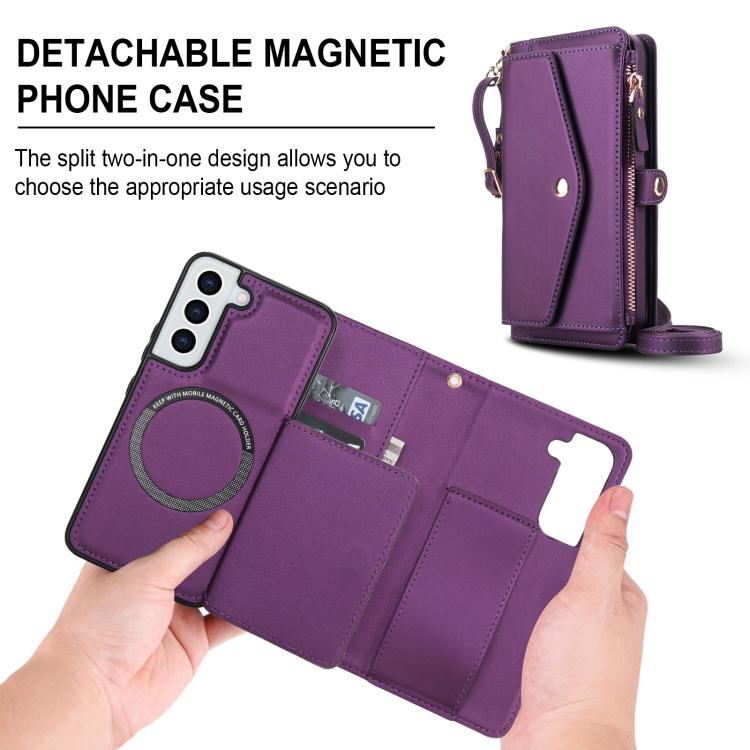 Funda de cuero desmontable con cordón para Samsung Galaxy S22 5G (morado oscuro)