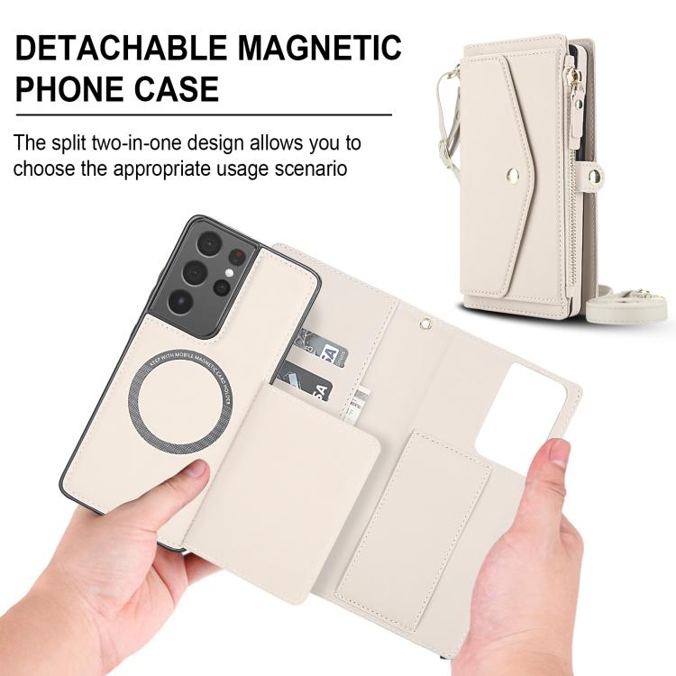 Funda de cuero desmontable con cordón para Samsung Galaxy S21 Ultra 5G (blanco)