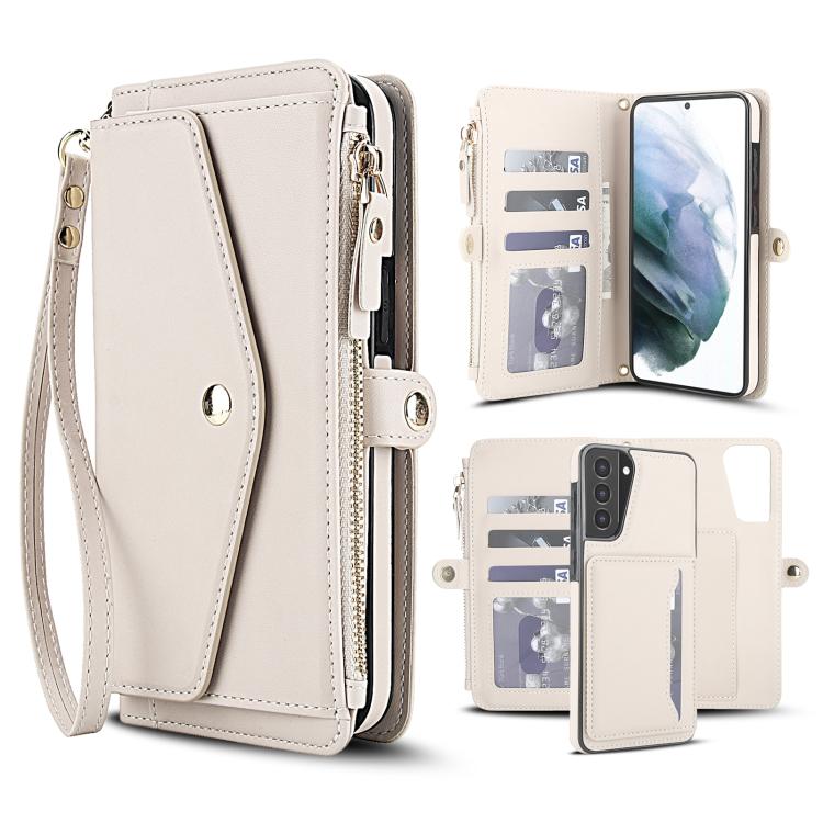 Funda de cuero desmontable con cordón para Samsung Galaxy S21+ 5G (blanco)