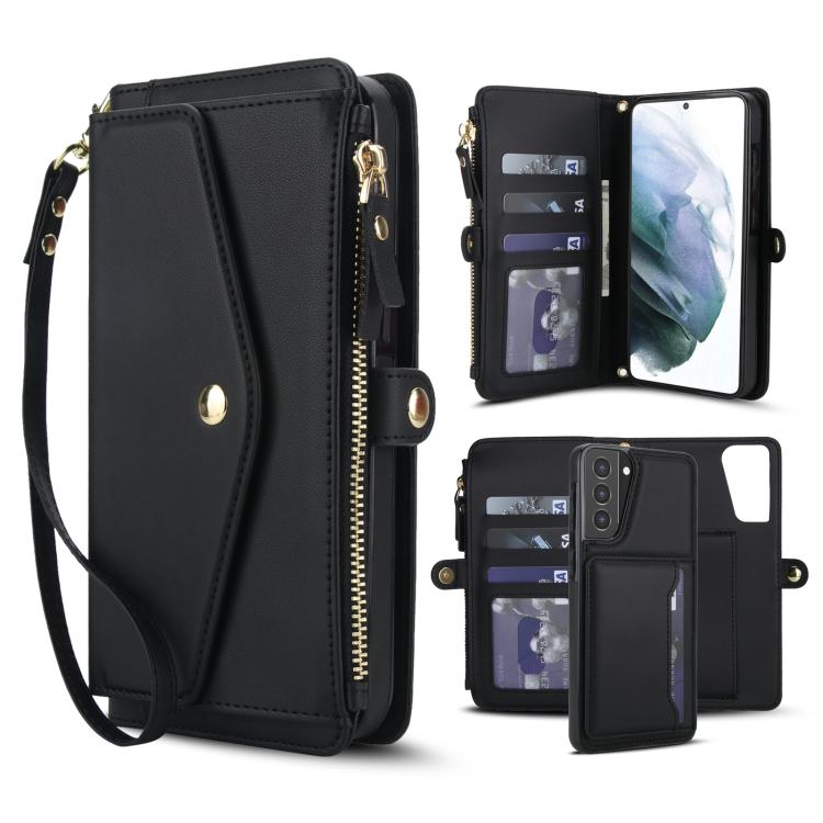 Funda de cuero desmontable con cordón para Samsung Galaxy S21+ 5G (negro)