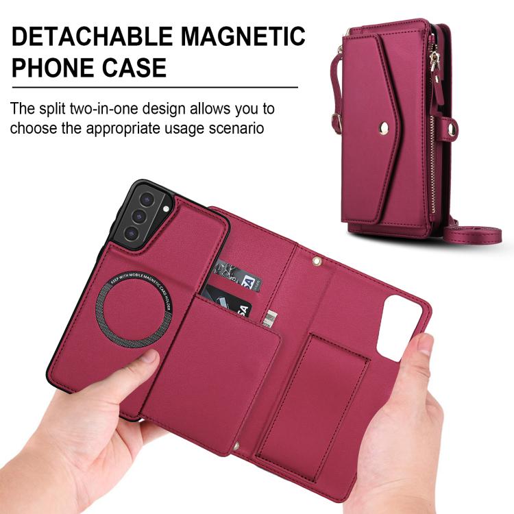 Funda de cuero desmontable con cordón para Samsung Galaxy S21+ 5G (color rojo)