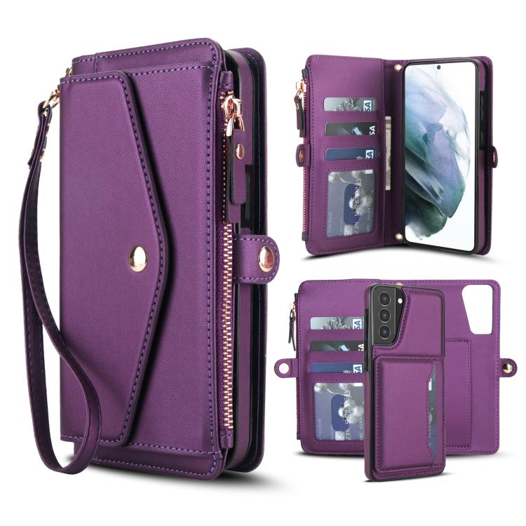 Funda de cuero desmontable con cordón para Samsung Galaxy S21+ 5G (morado oscuro)
