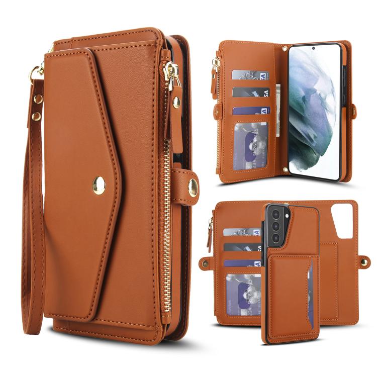 Funda de cuero desmontable con cordón para Samsung Galaxy S21+ 5G (marrón)