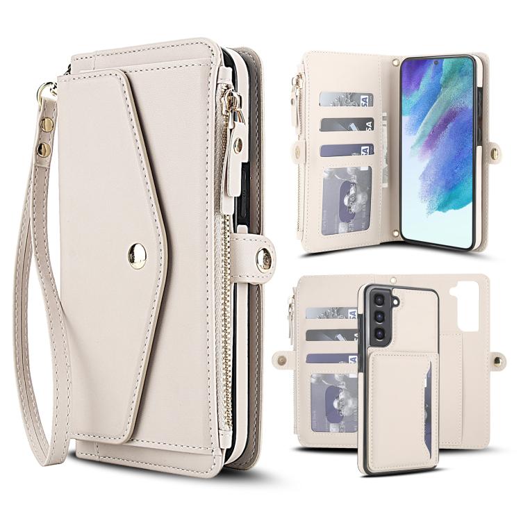 Funda de cuero desmontable con cordón para Samsung Galaxy S21 FE 5G (blanco)