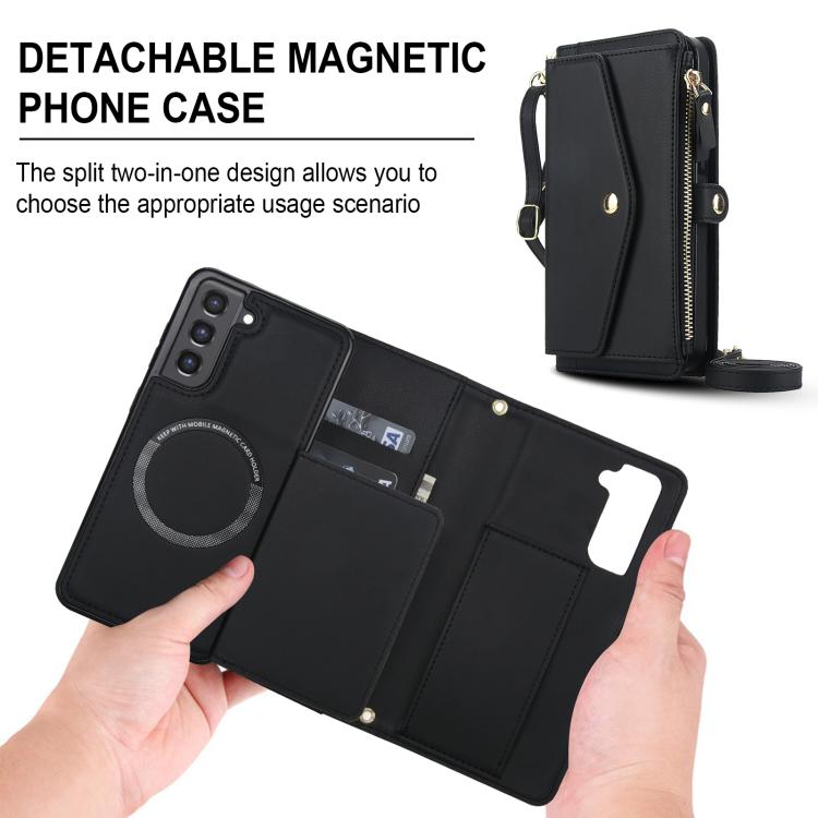 Funda de cuero desmontable con cordón para Samsung Galaxy S21 FE 5G (negro)