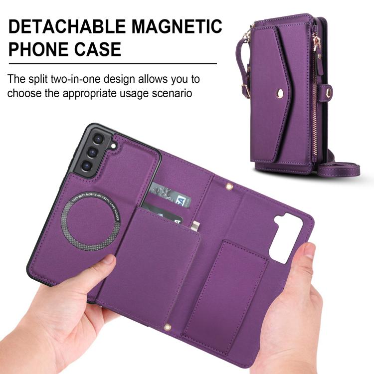 Funda de cuero desmontable con cordón para Samsung Galaxy S21 FE 5G (morado oscuro)