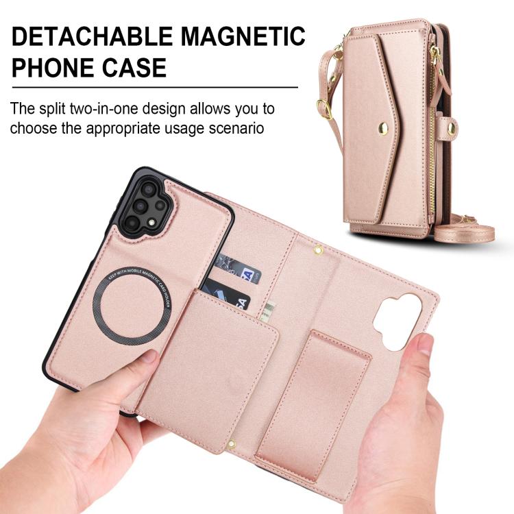 Funda de cuero desmontable con cordón para Samsung Galaxy A13 4G/5G (oro rosa)