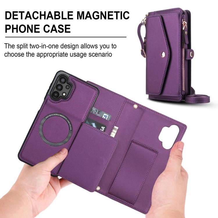 Funda de cuero desmontable con cordón para Samsung Galaxy A13 4G/5G (morado oscuro)